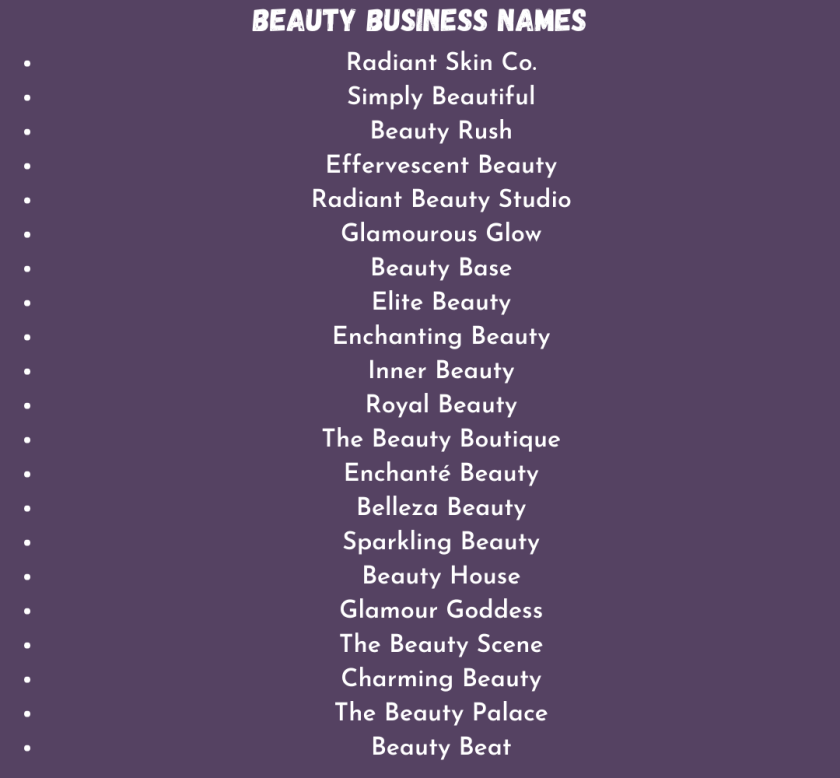 Catchy Beauty Business Names Ideas
