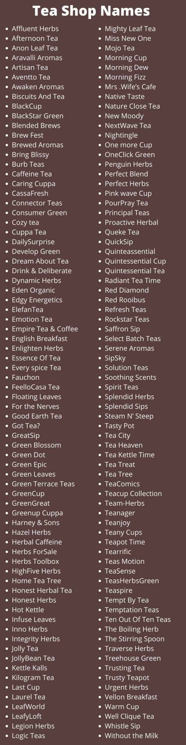 Tea Shop Names