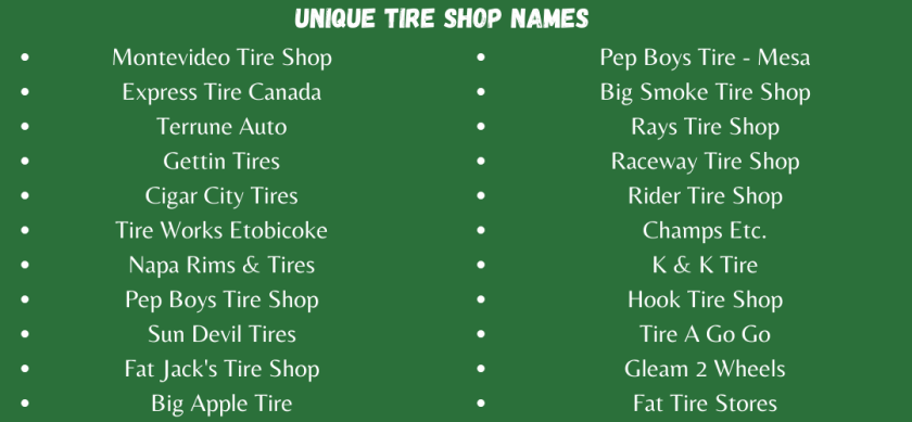 Unique Tire Shop Names