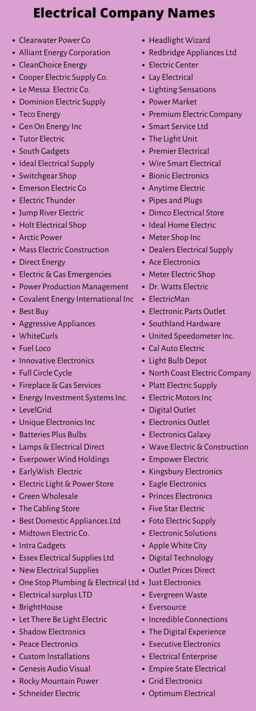 Electrical Company Names