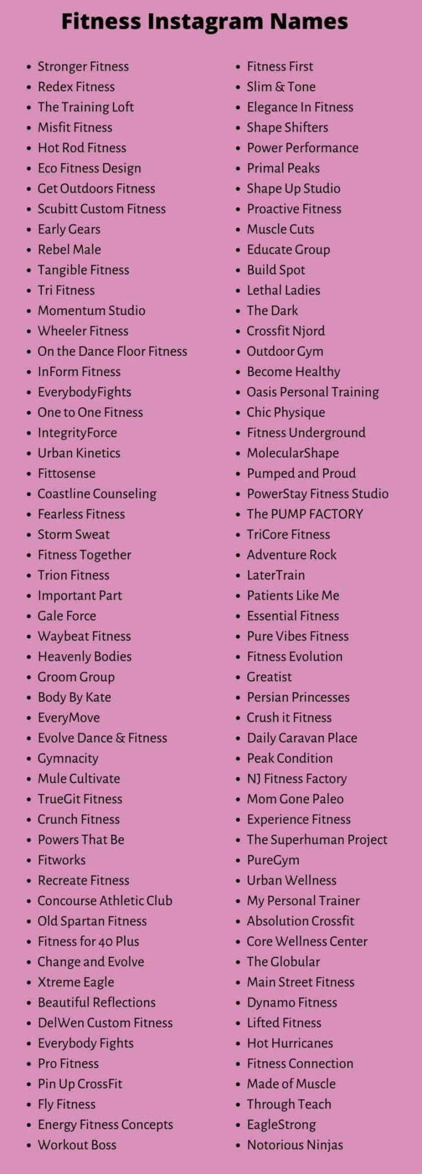 300 Cool Fitness Names for Instagram Account