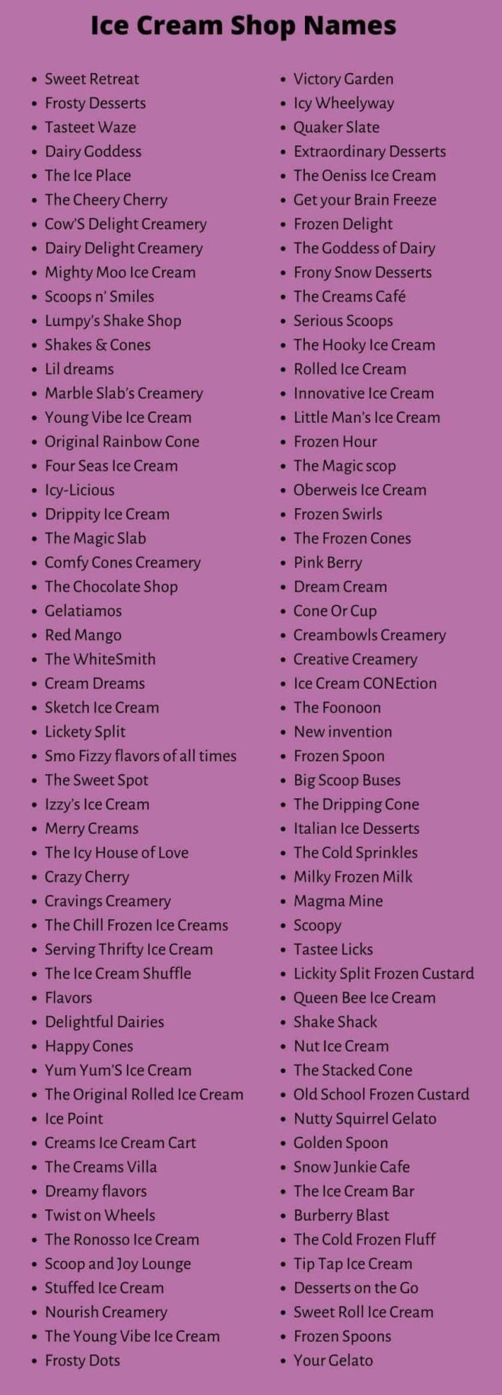 Ice Cream Shop Names