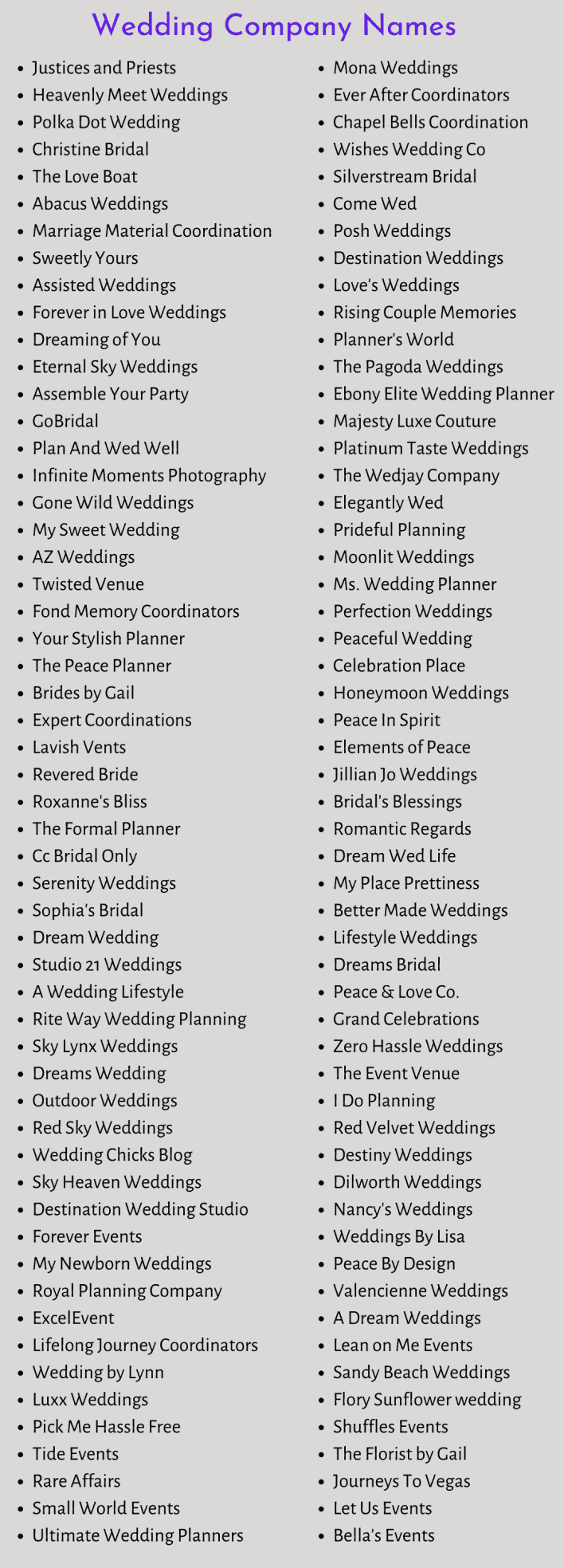 Wedding Company Names