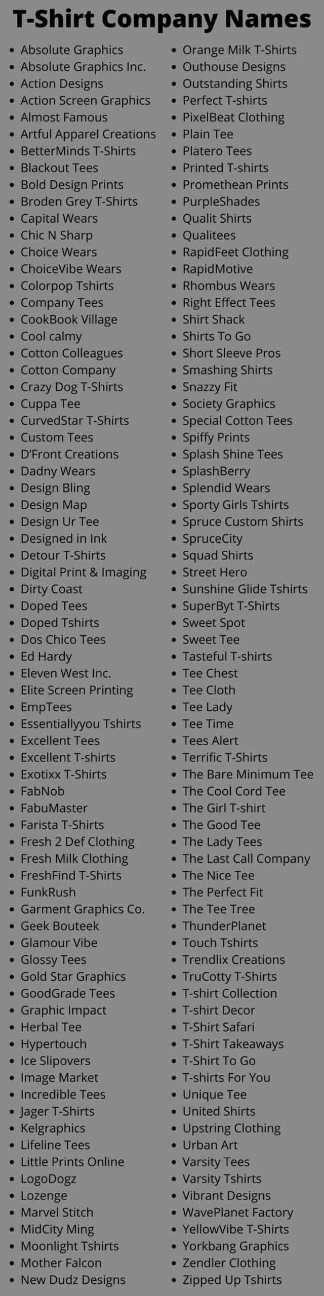 T-Shirt Company Names