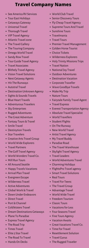 500 Unique Tour and Travel Company Names Ideas