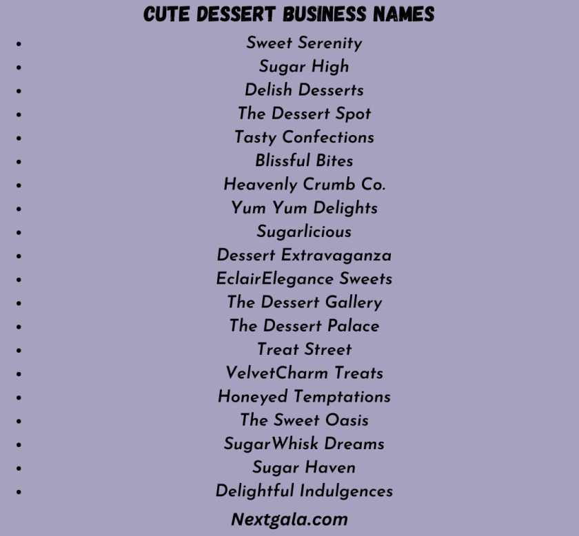 Cute Dessert Business Names