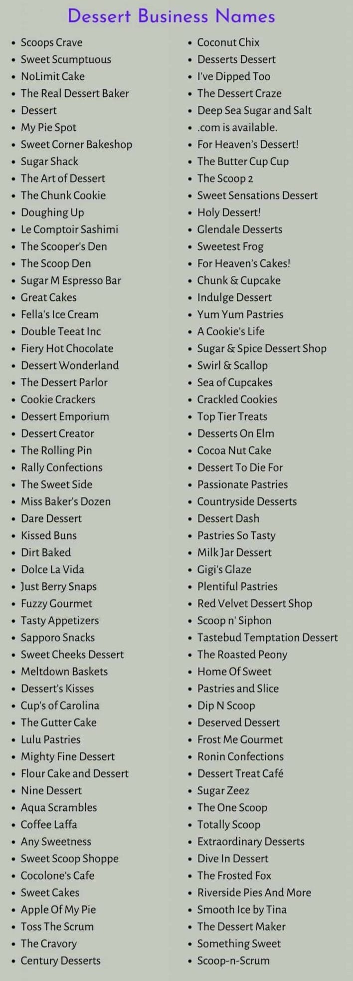 Dessert Business Names