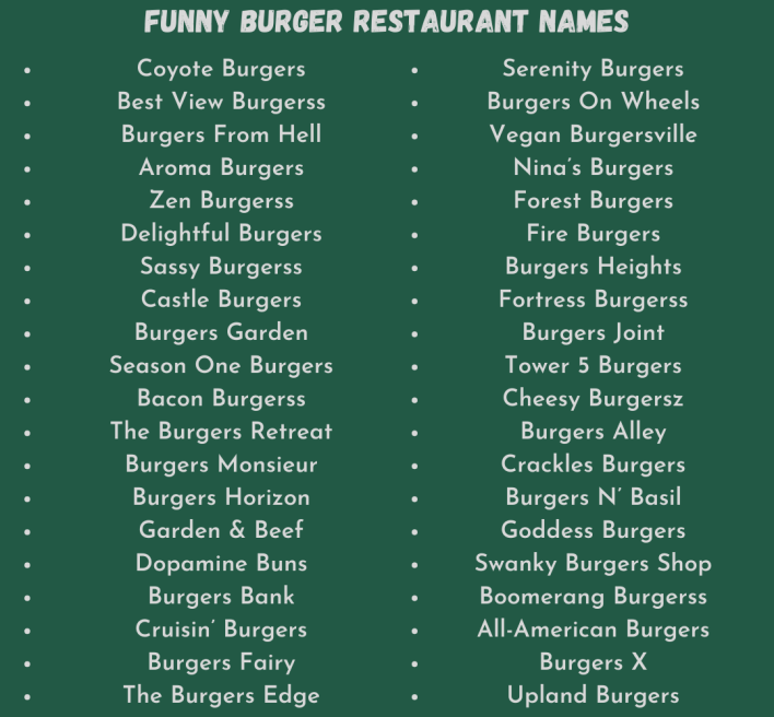 Funny Burger Restaurant Names