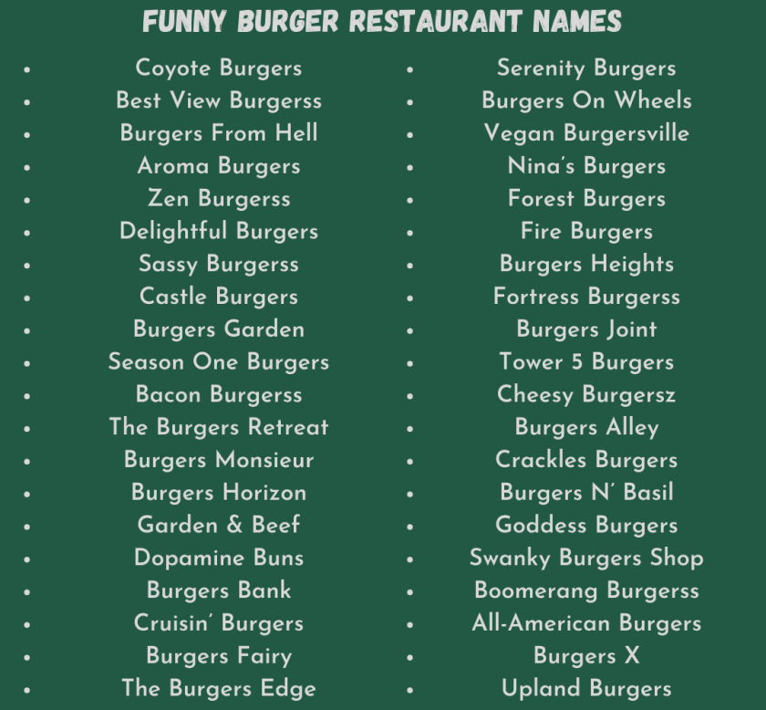 Funny Burger Restaurant Names