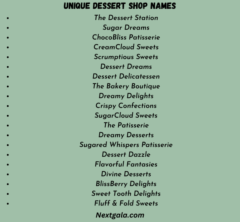 Unique Dessert Shop Names