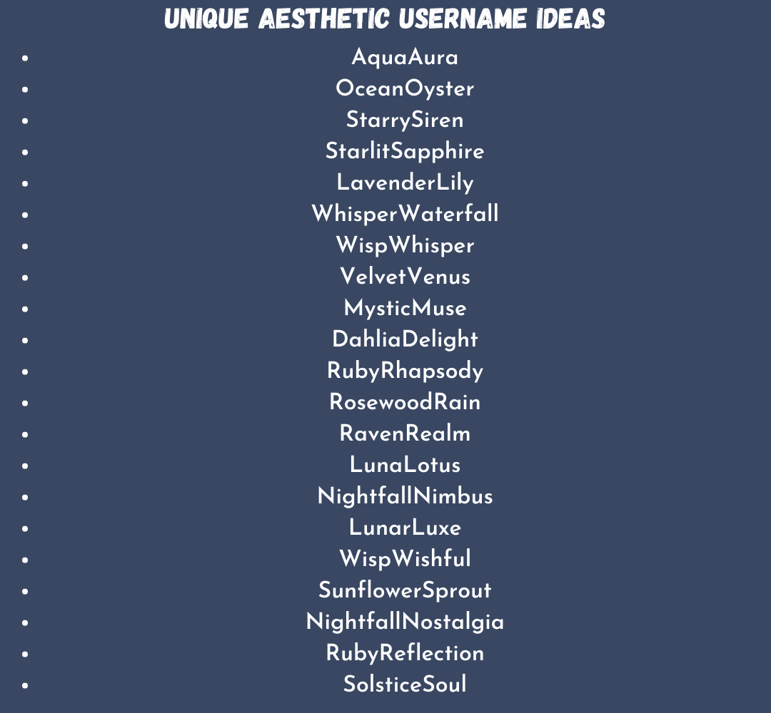 Unique Aesthetic Username Ideas