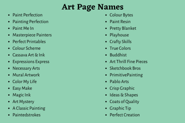 Art Page Names