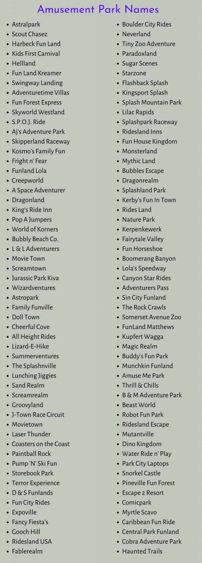 Amusement Park Names