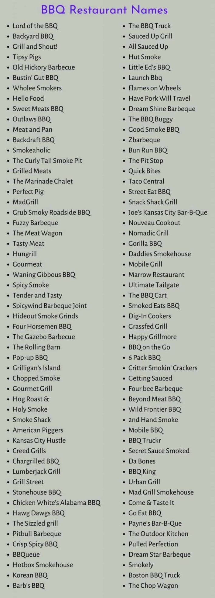 BBQ Restaurant Names