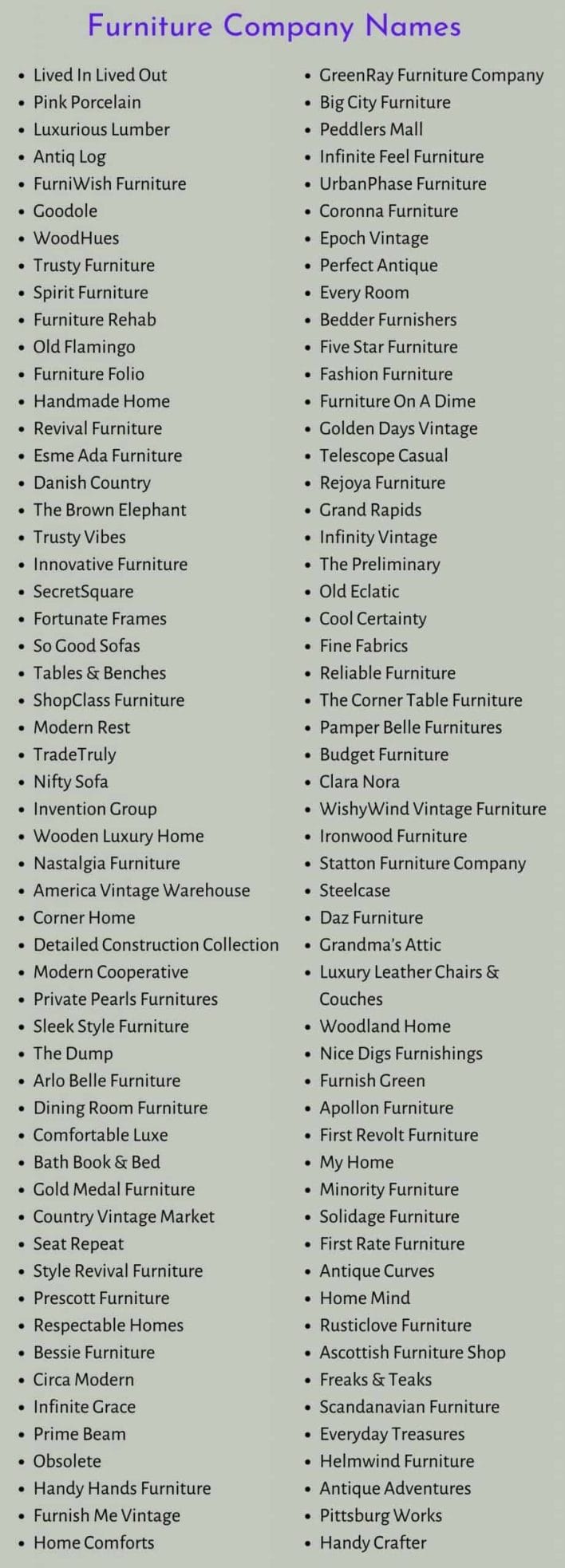 Furniture Company Names