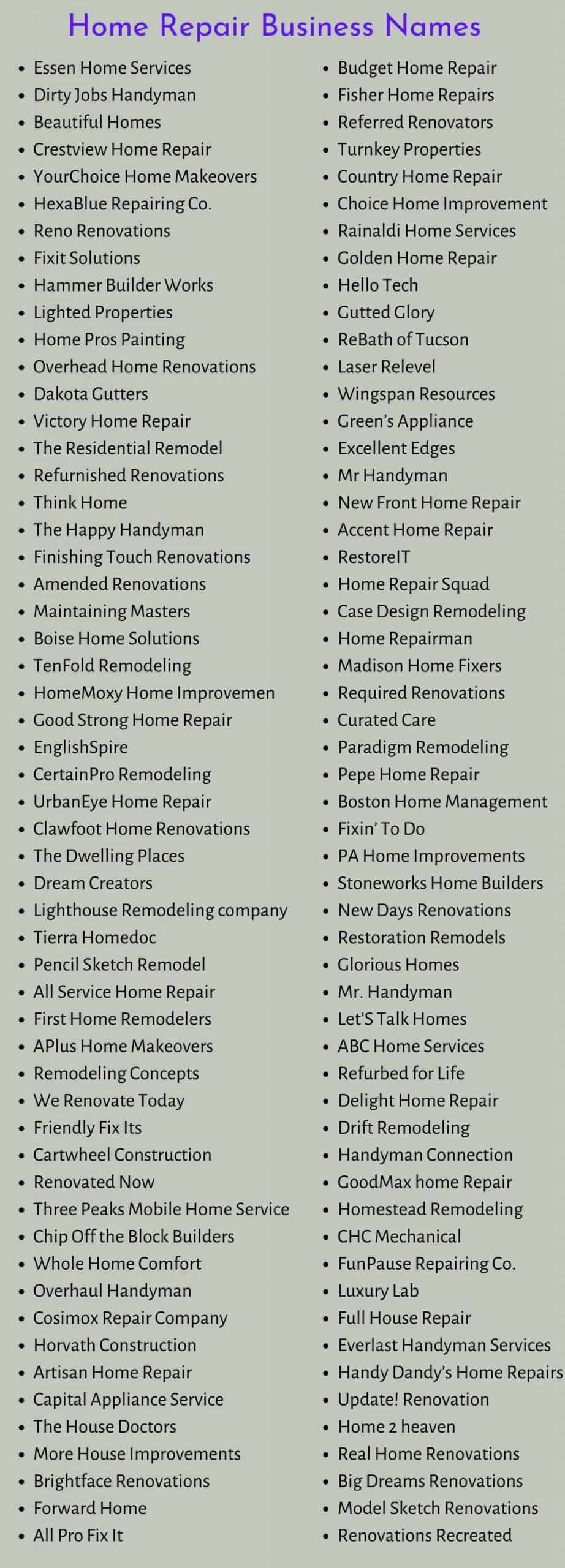 Home Repair Business Names