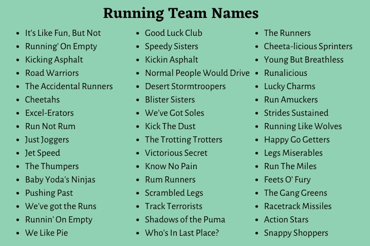 Running Team Names: 300 Funny Race Team Names
