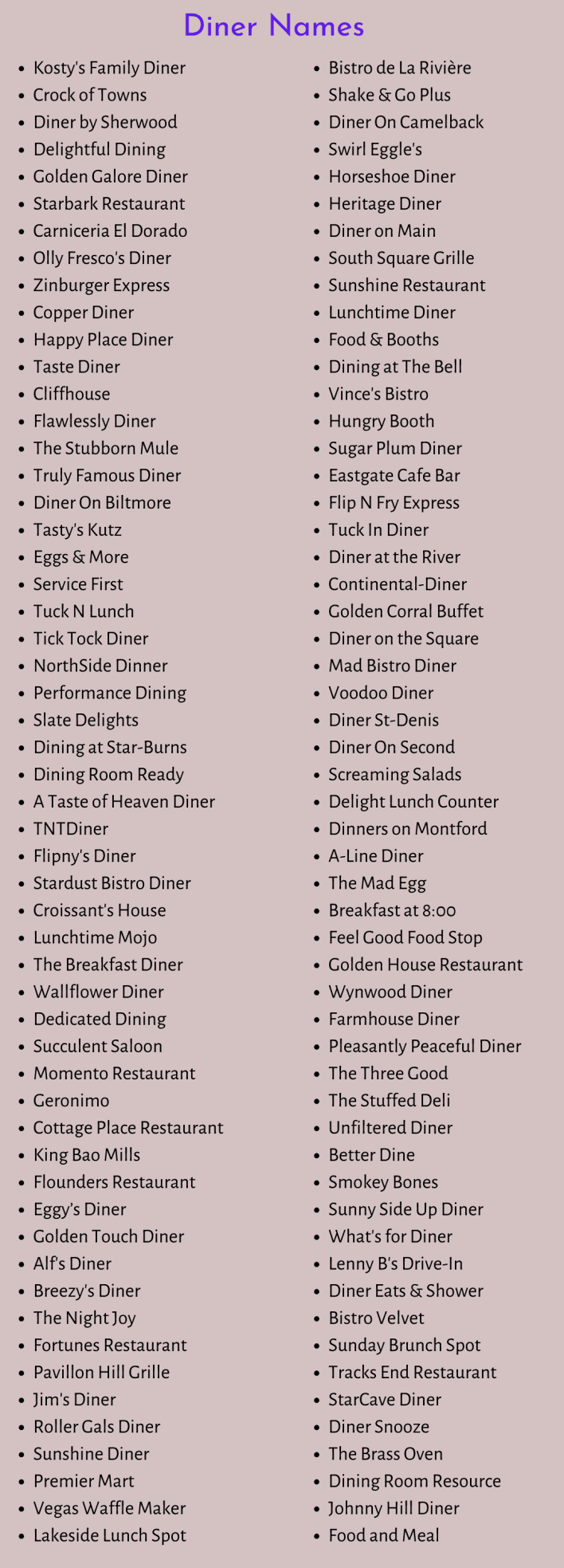 Diner Names