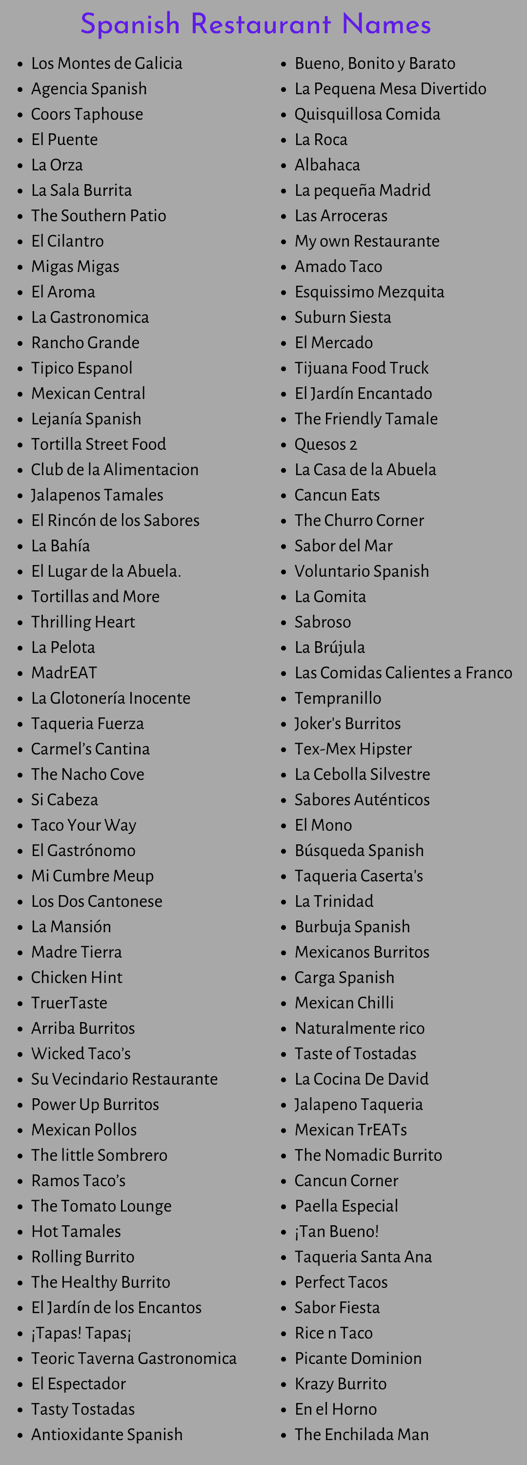 Spanish Restaurant Names