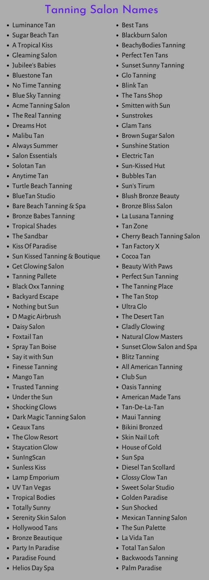 Tanning Salon Names