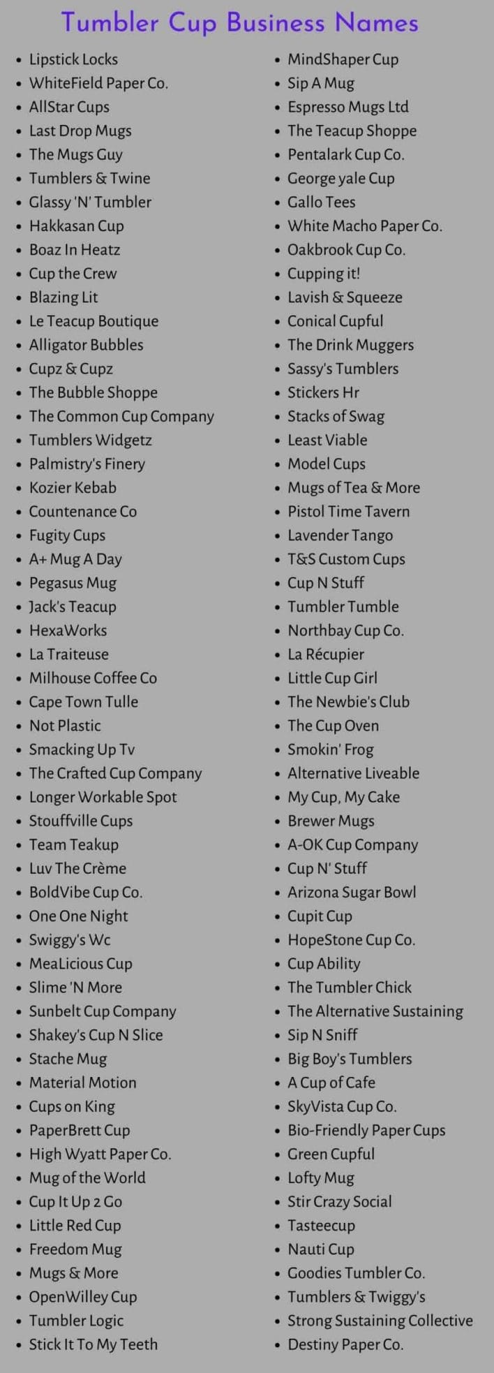 Tumbler Cup Business Names
