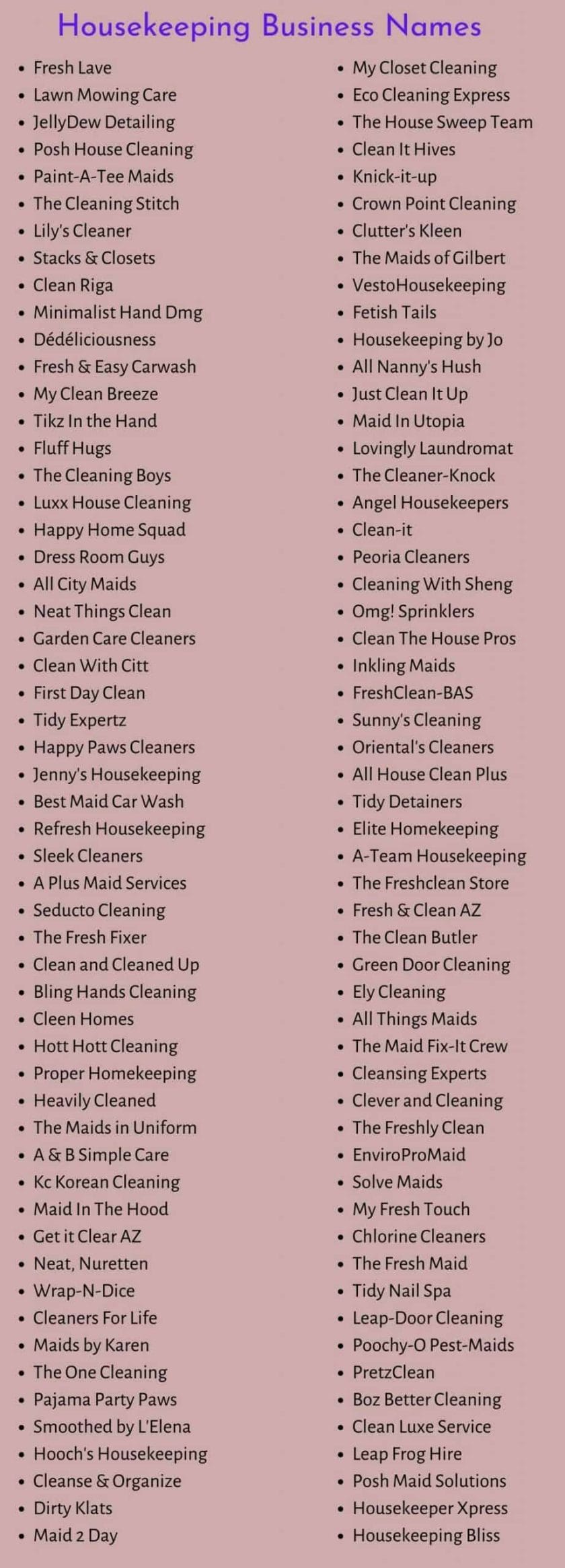 300 Catchy Housekeeping Business Names
