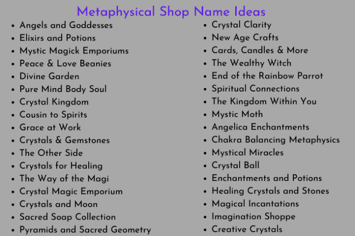 Metaphysical Shop Name Ideas