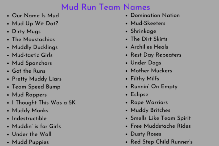 Mud Run Team Names