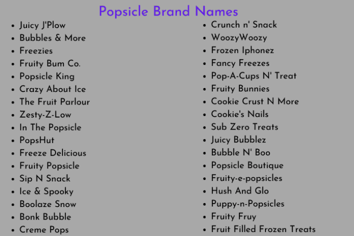 Popsicle Brand Names