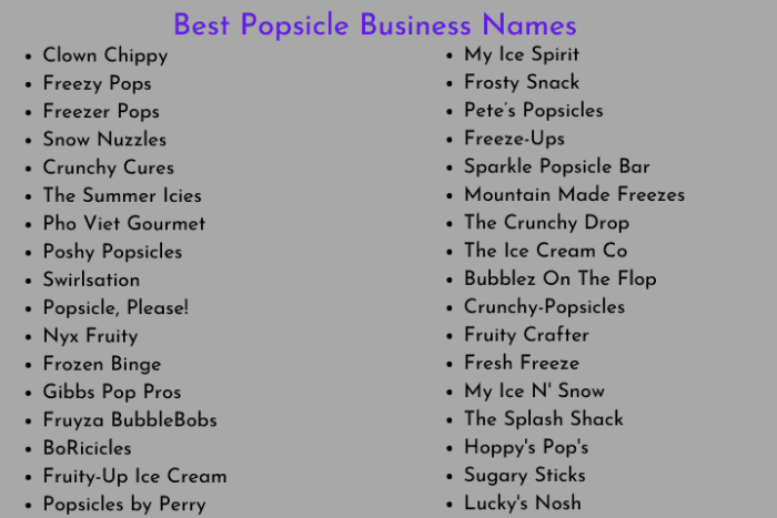 Popsicle Business Names