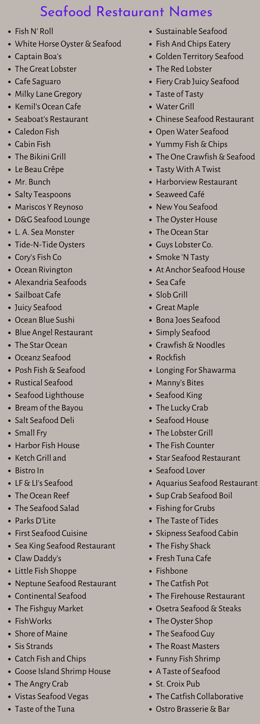 Seafood Restaurant Names
