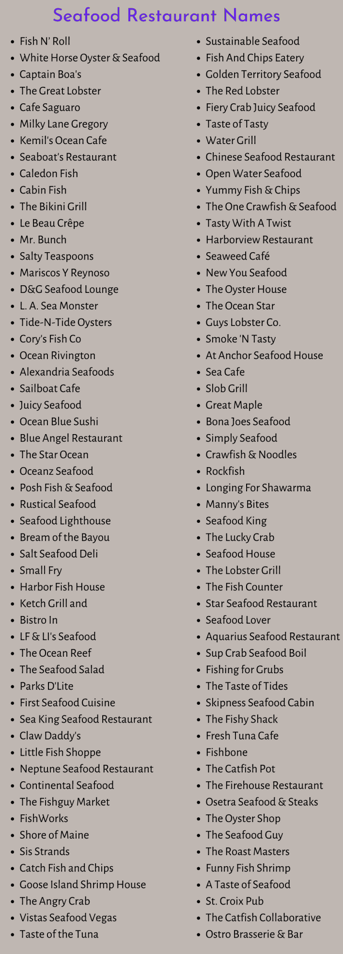 Seafood Restaurant Names