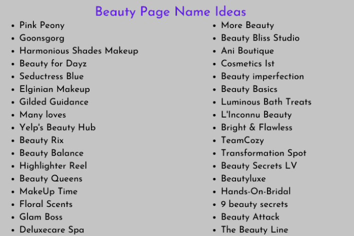 Beauty Page Name Ideas