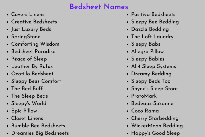 Bedsheet Names