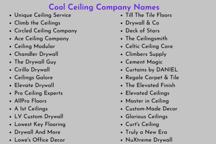 Ceiling Company Names