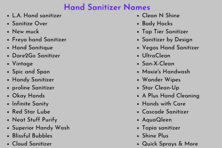 Hand Sanitizer Names