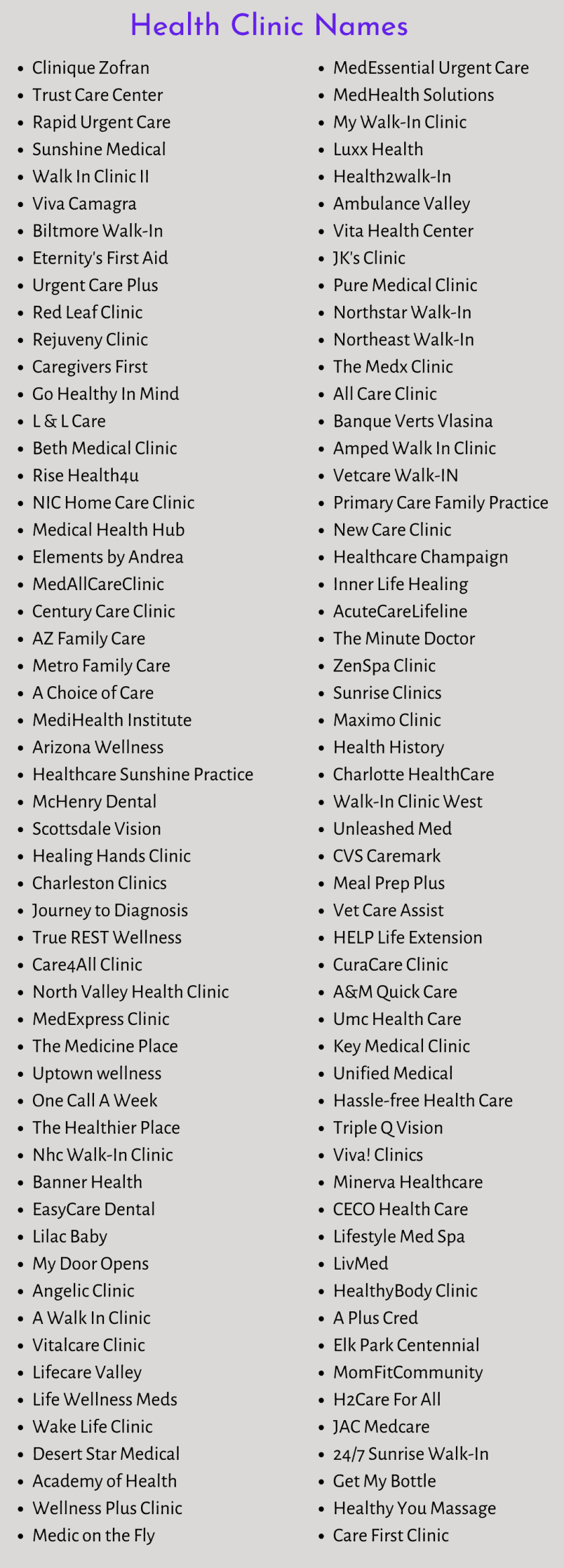 Health Clinic Names