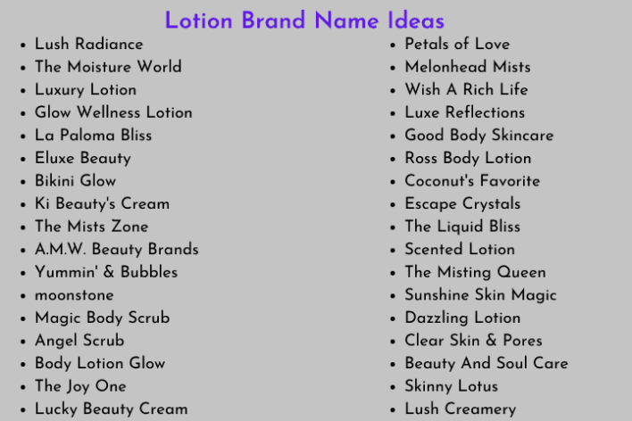 Lotion Brand Name Ideas