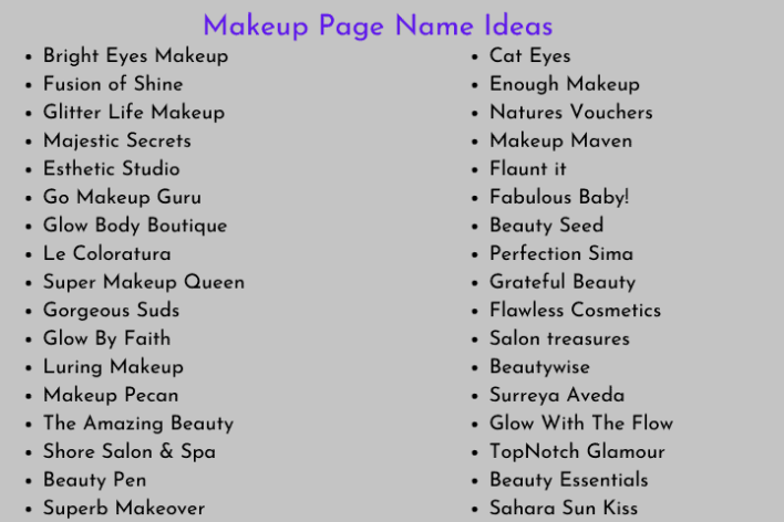 Makeup Page Name Ideas