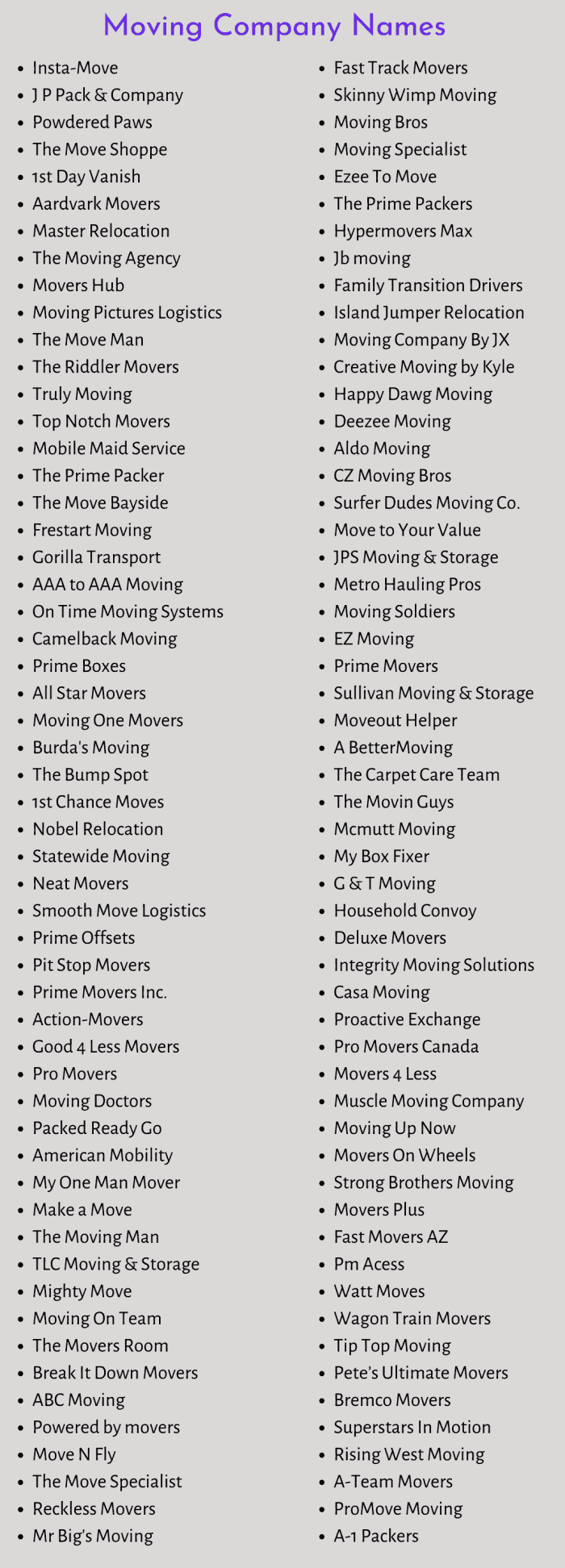 moving companies names