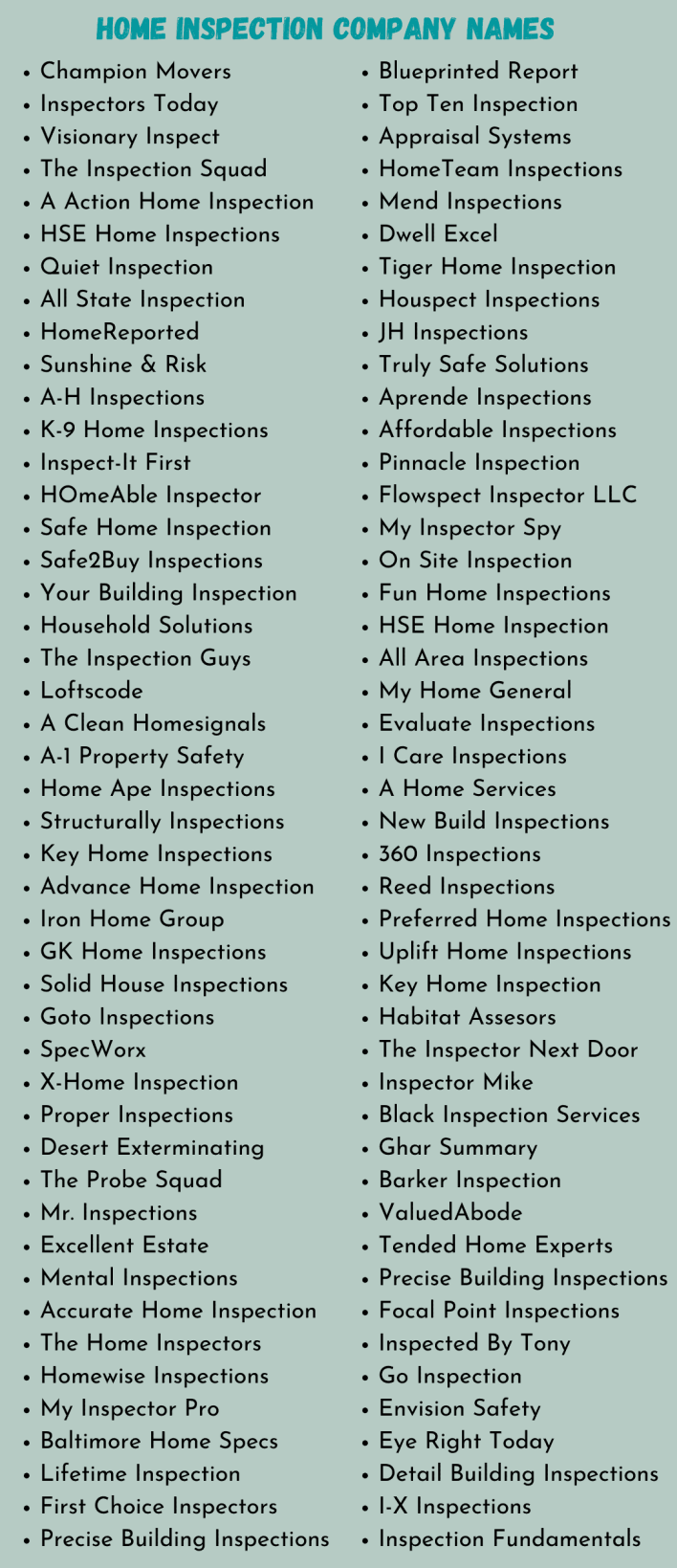 Home Inspection Company Names