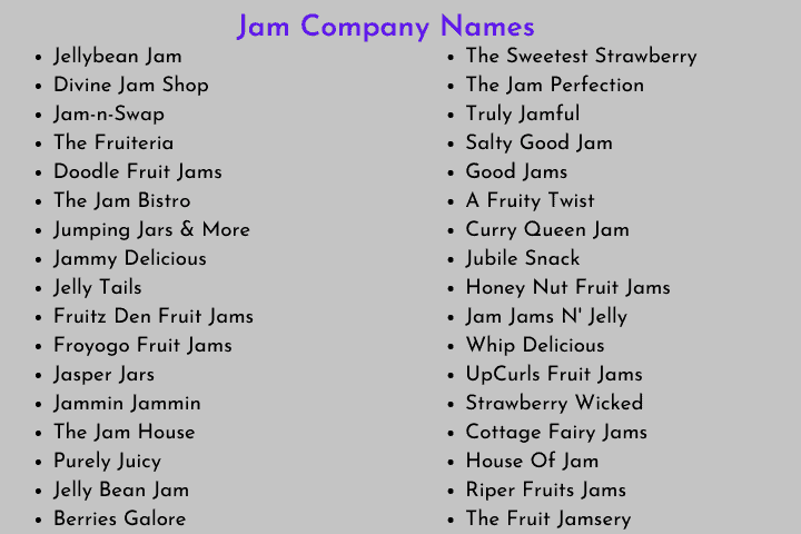 Jam Company Names