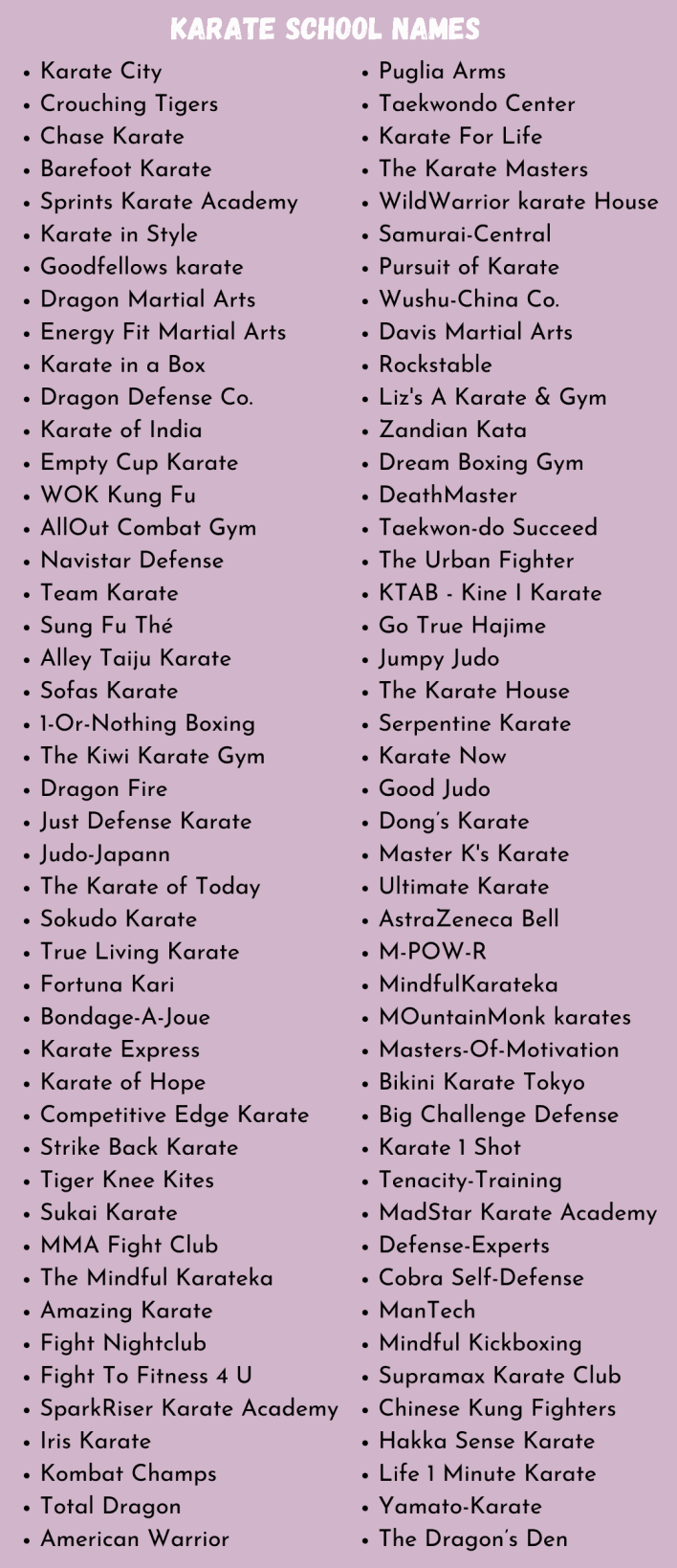 Karate School Names