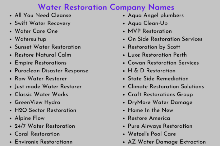 Water Restoration Company Names
