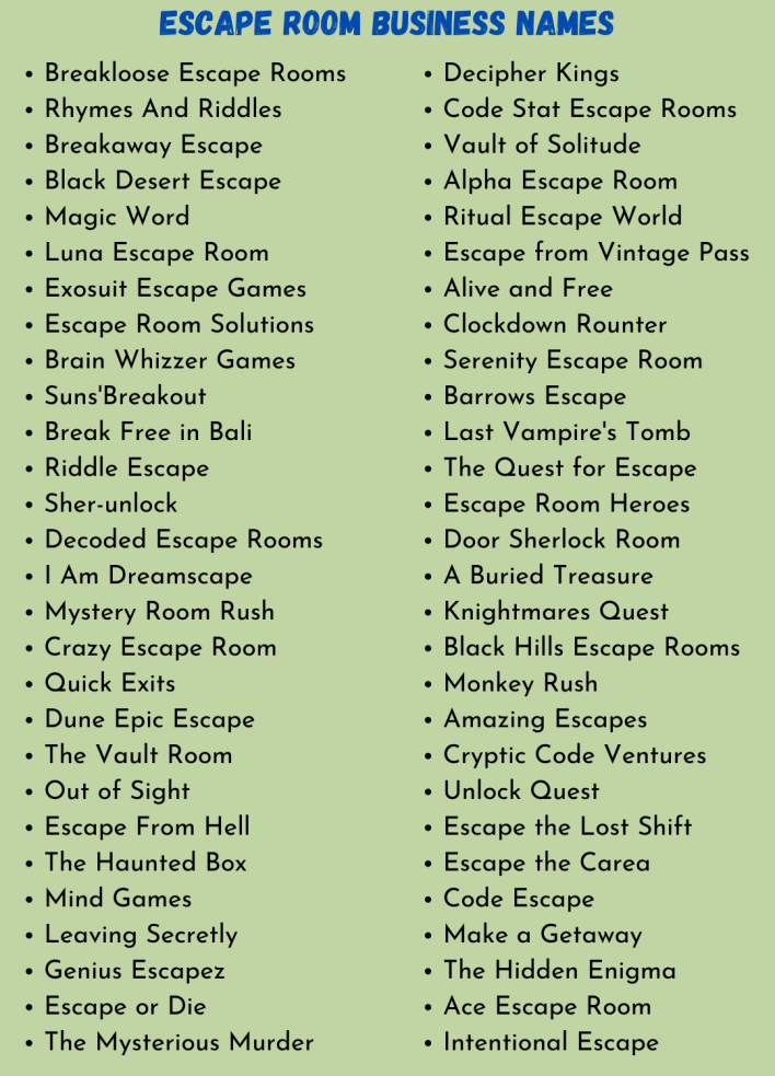 Escape Room Business Names