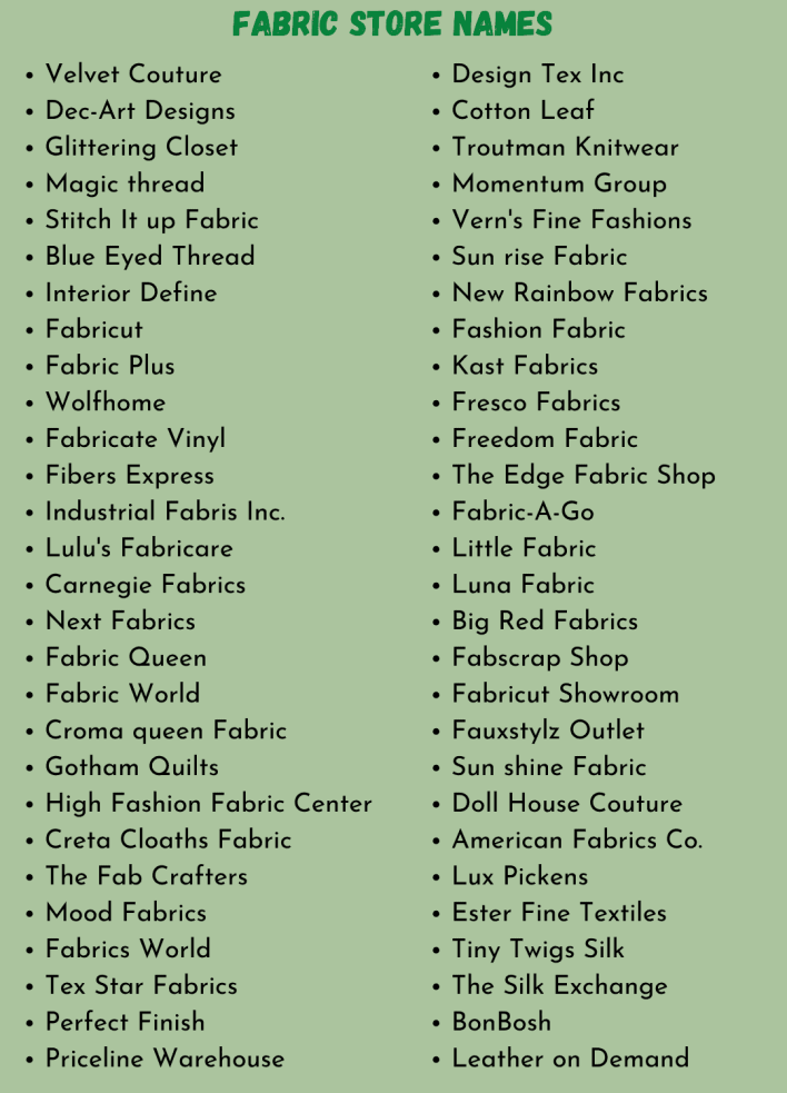 Fabric Store Names