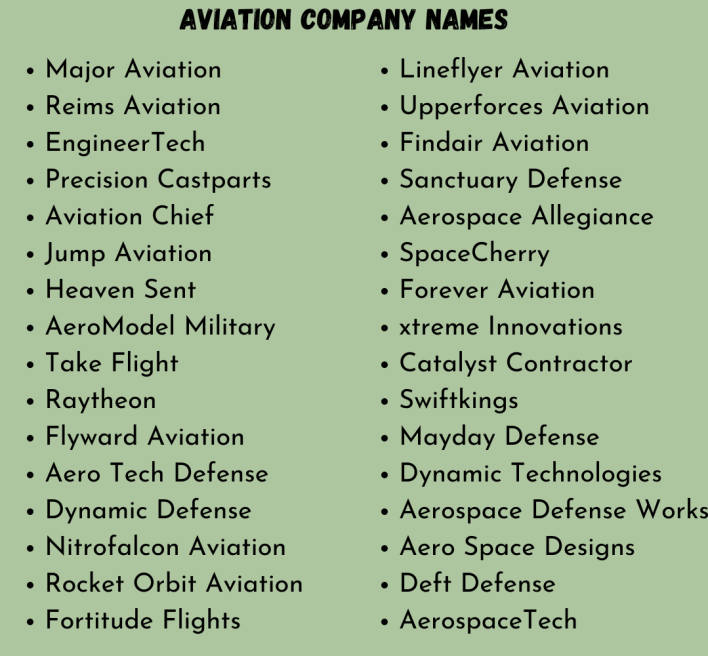Aviation Company Names