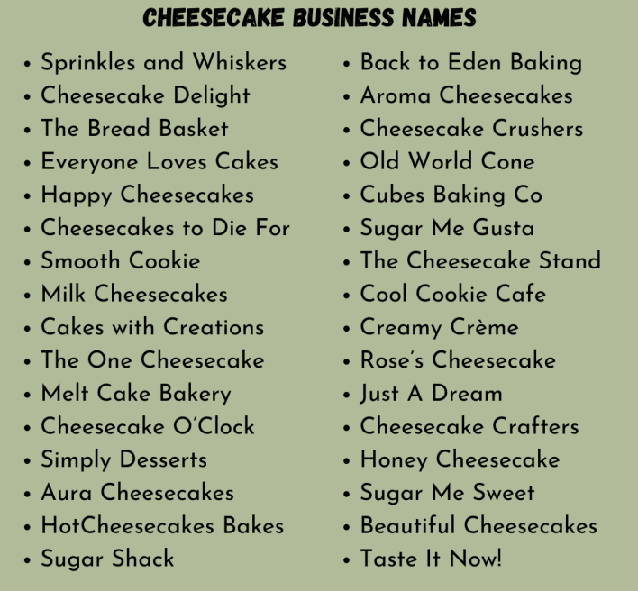 Cheesecake Business Names