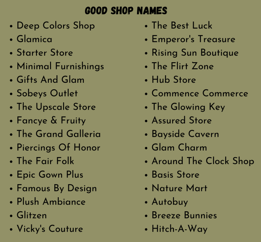Unique and Stylish Shop Name List