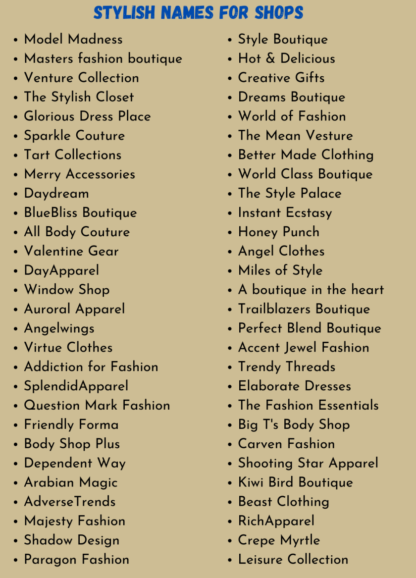 Unique and Stylish Shop Name List